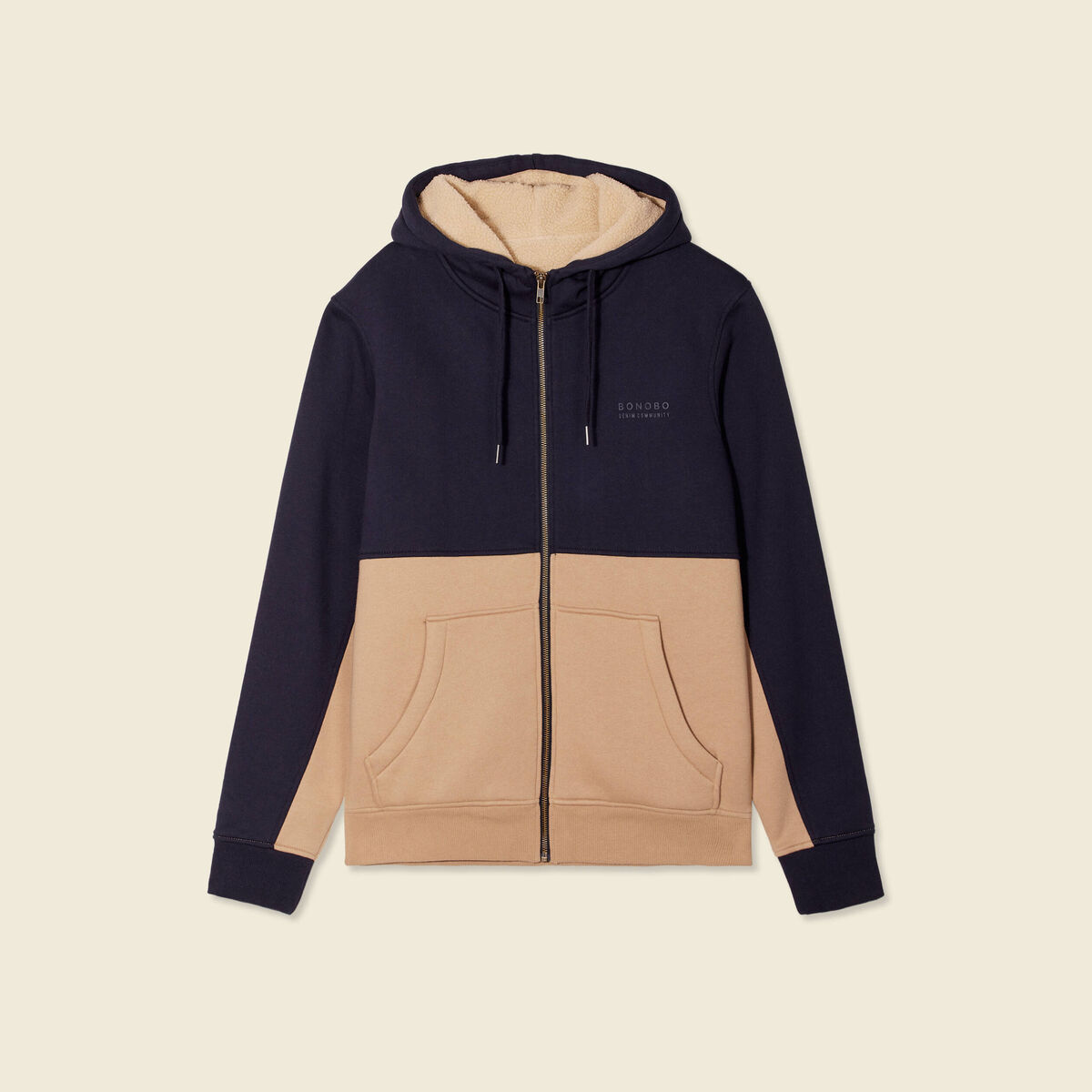 Sweat zippé à capuche beige homme