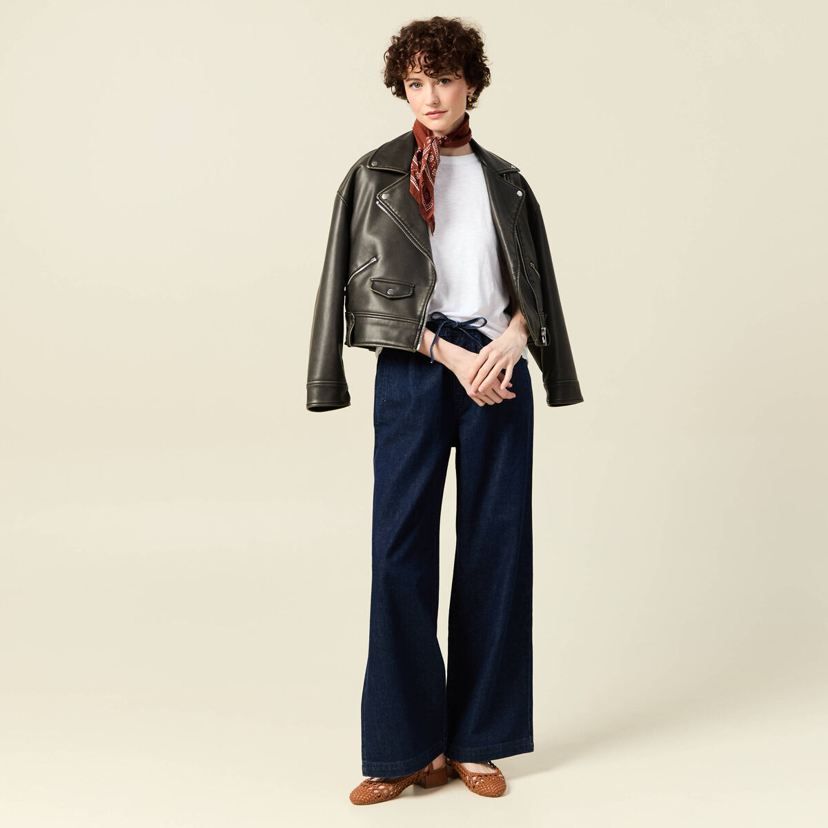 Jeans jogging élastiqué denim brut rinse femme