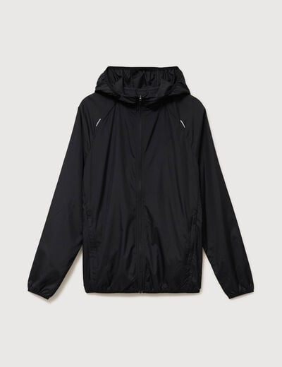Blouson droit &agrave; capuche manches longues noir homme