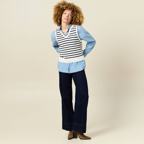 pull sans manches col en v ecru femme Pull sans manches col en V ecru femme