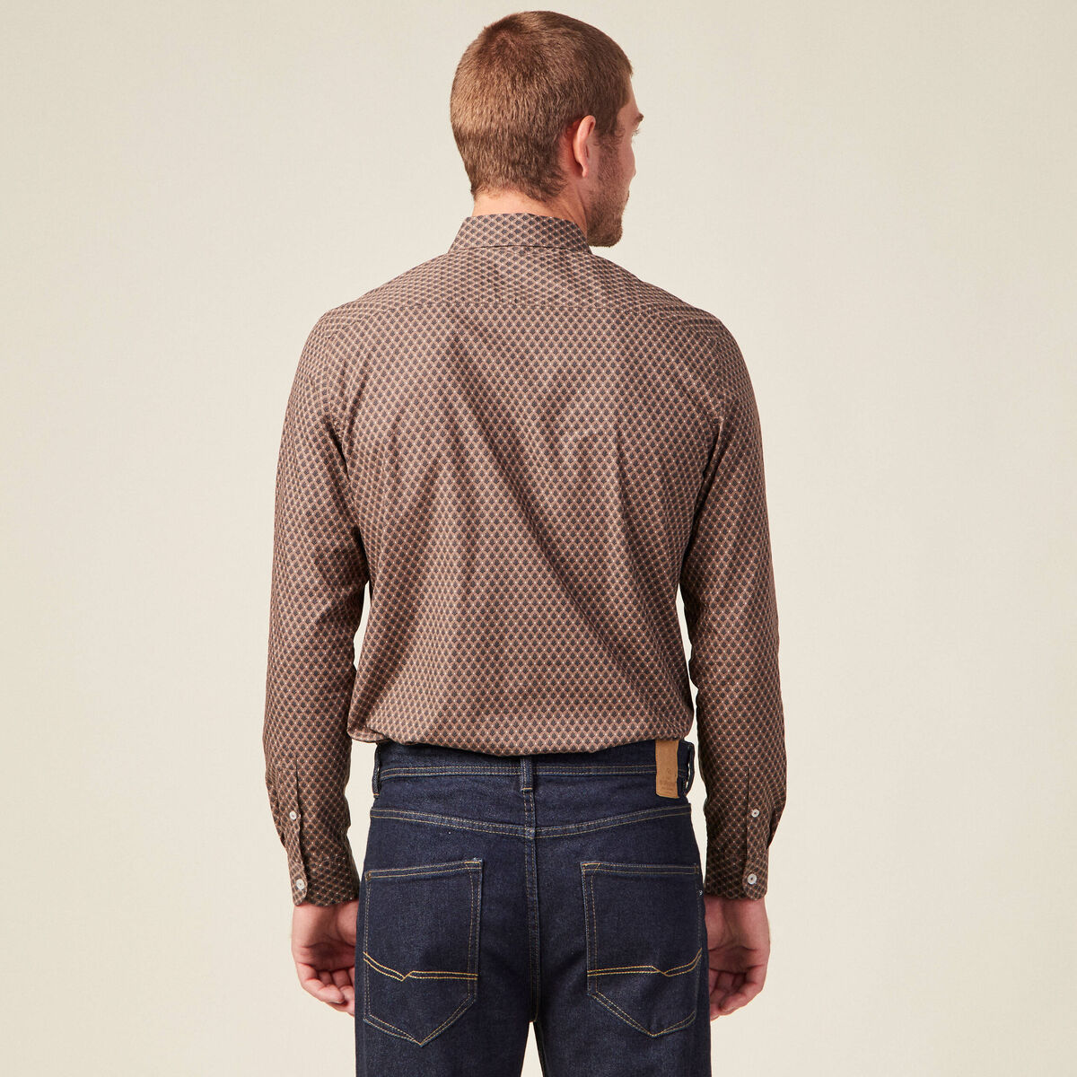 Chemise en coton manches longues marron homme