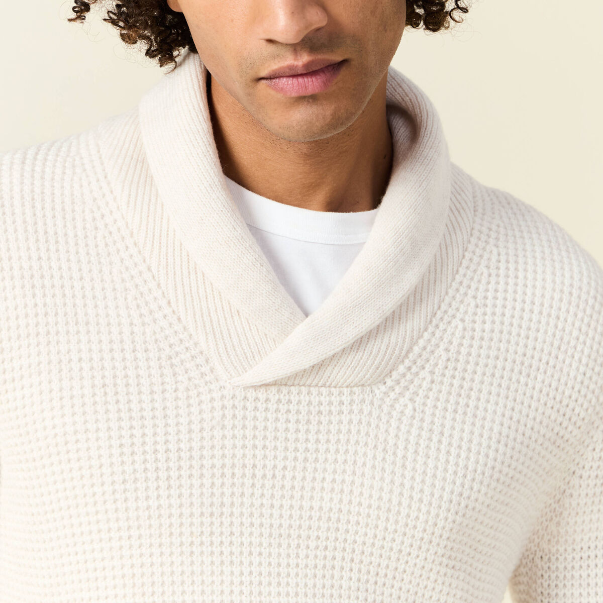 Pull manches longues col ch&acirc;le ecru homme