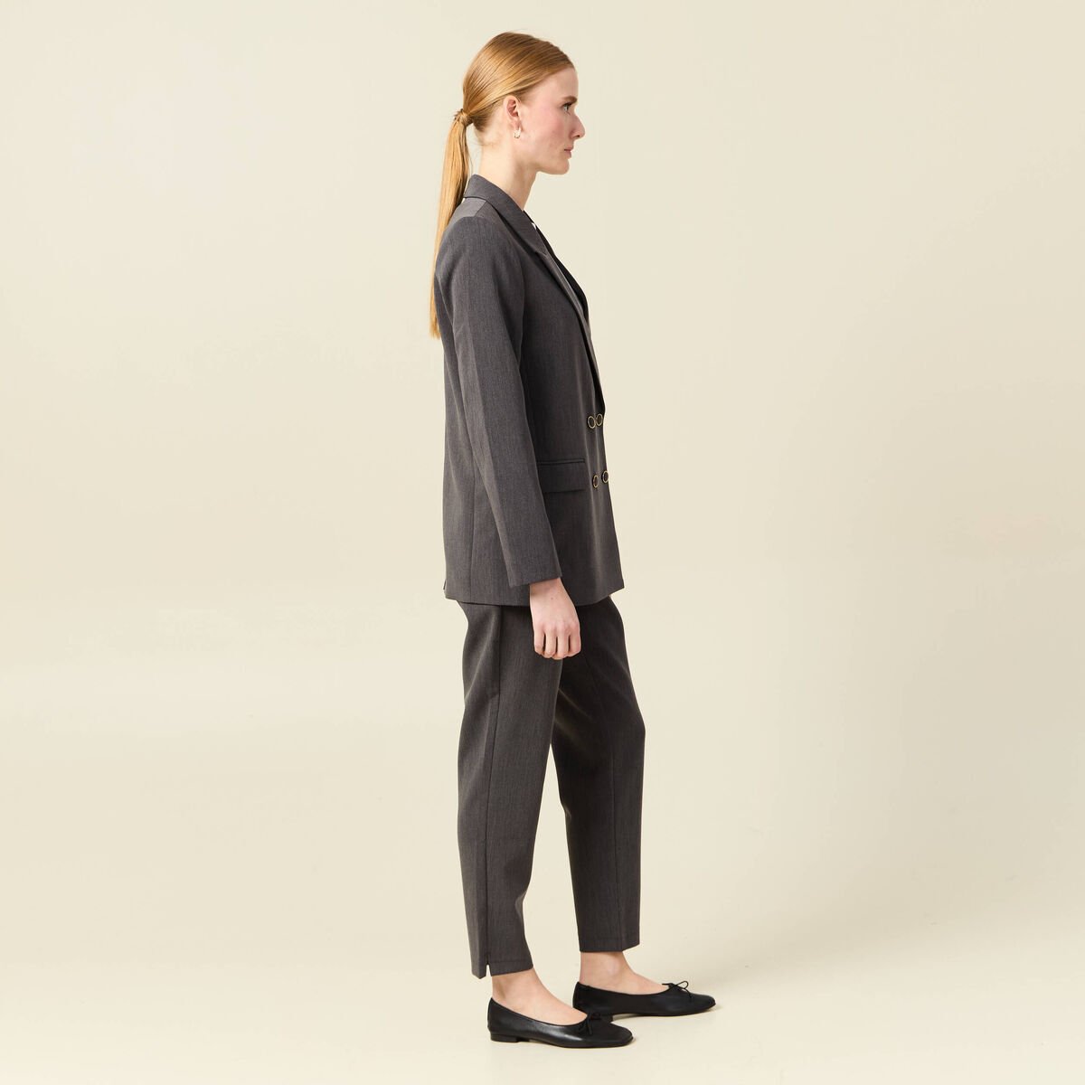 Veste blazer double boutonnage gris femme