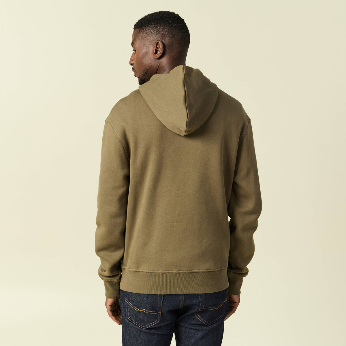 Sweat &agrave; capuche vert kaki homme