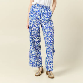 Pantalon large taille haute bleu femme