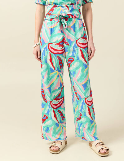 Pantalon fluide large multicolore femme