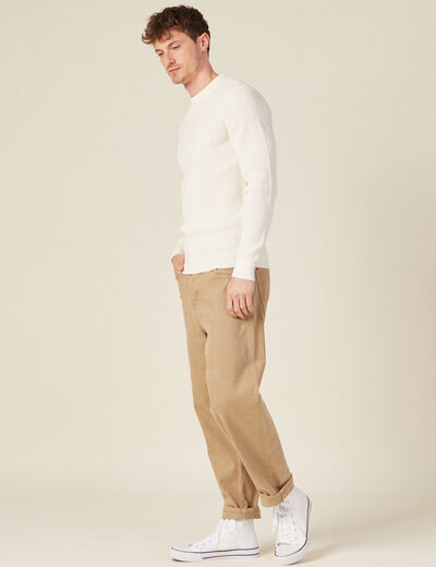 Pull manches longues col rond ecru homme