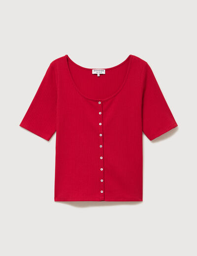 T-shirt c&ocirc;tel&eacute; ajust&eacute; manches courtes rouge femme