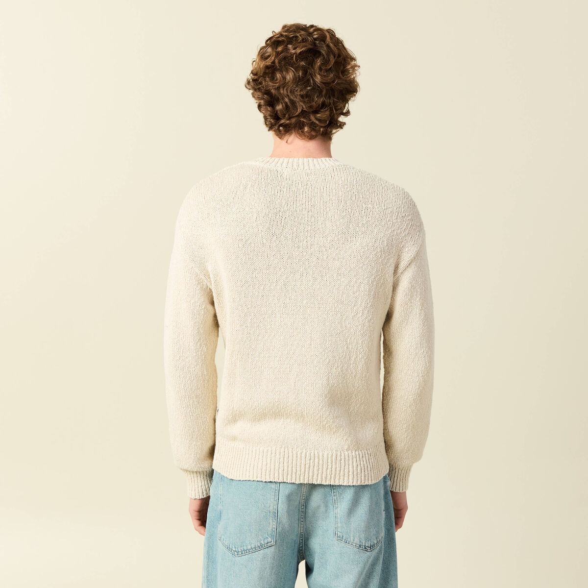 Pull col rond manches longues en coton sable homme