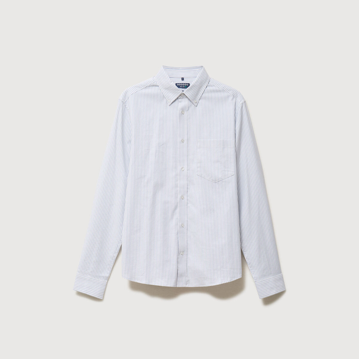 Chemise manches longues col am&eacute;ricain bleu gris homme