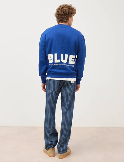 Sweat droit col rond manches longues bleu electrique homme