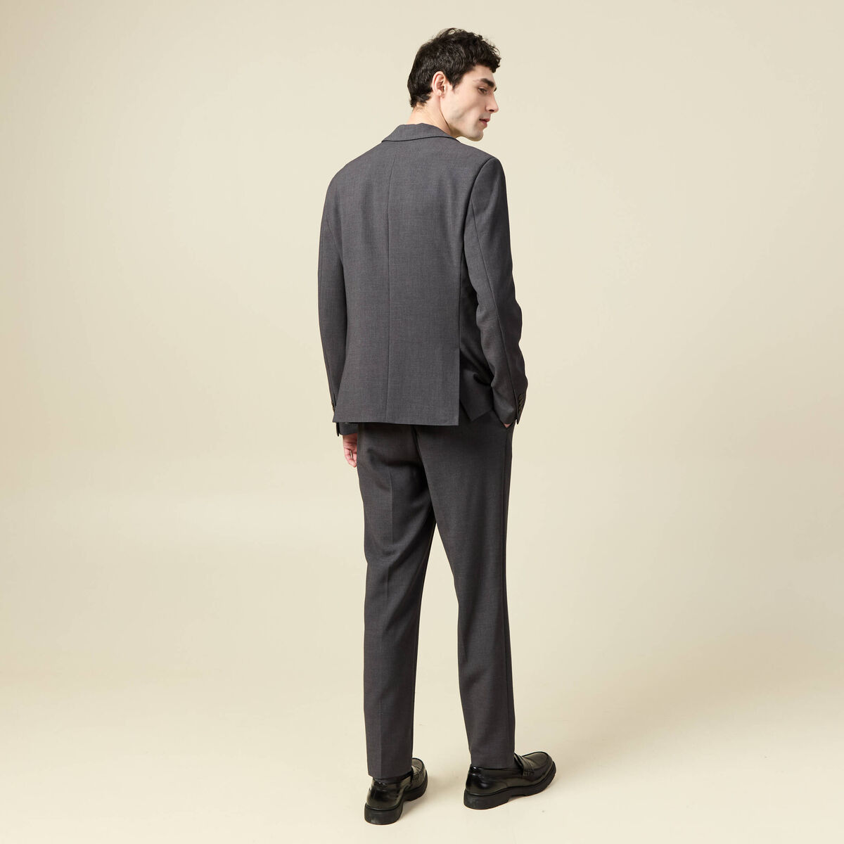 Blazer manches longues col tailleur gris fonc&eacute; homme