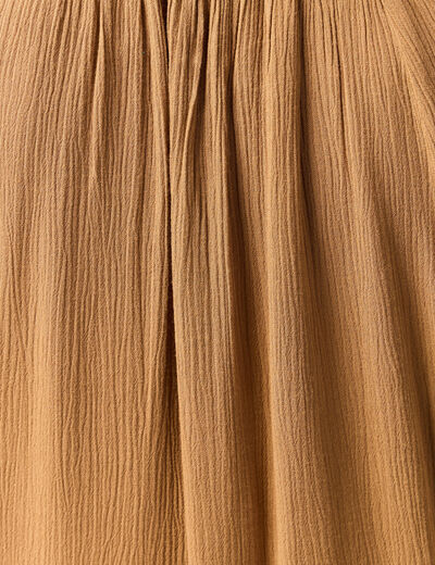 Chemise manches longues col tunisien marron clair femme