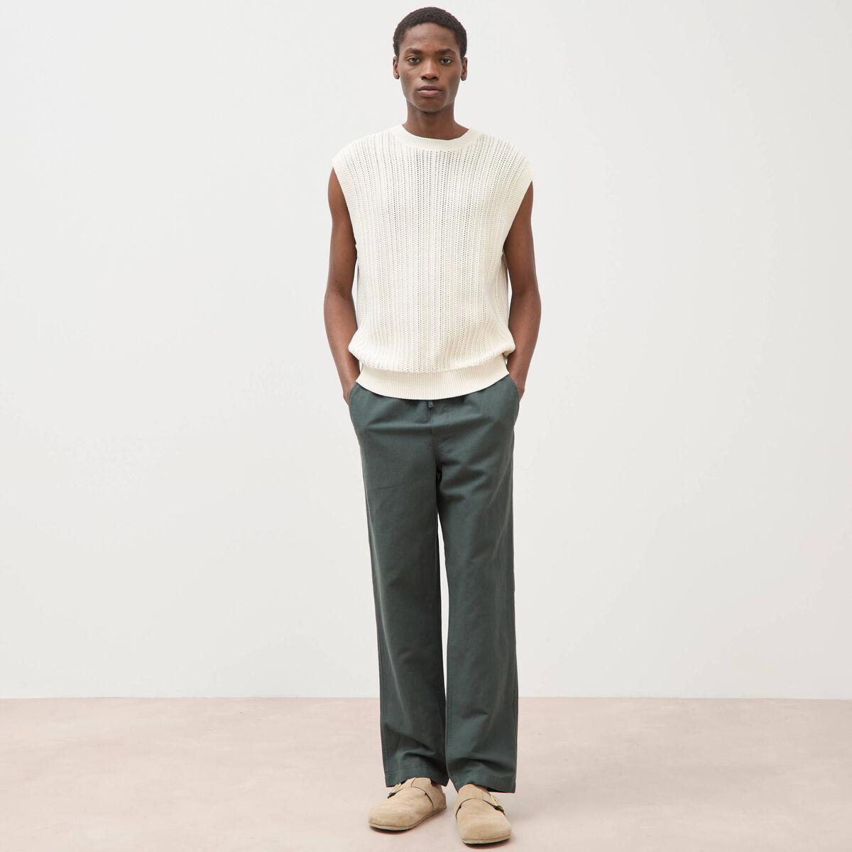 Pantalon coupe straight vert kaki homme