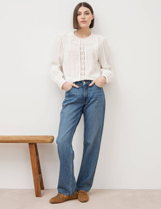 Jeans straight taille standard bleu gris femme