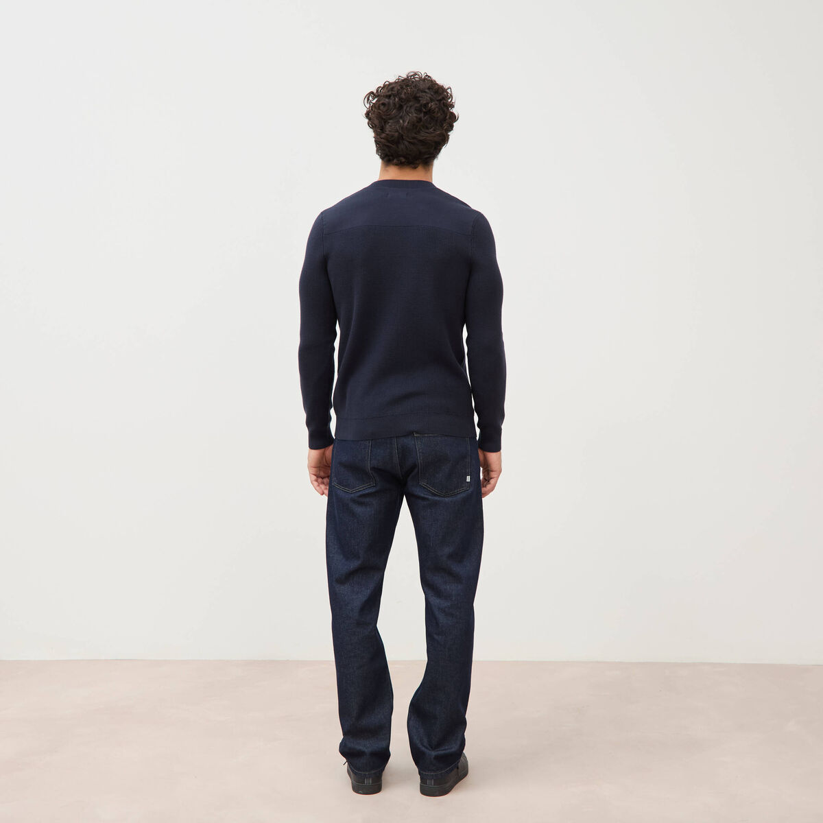 Pull manches longues col rond bleu marine homme