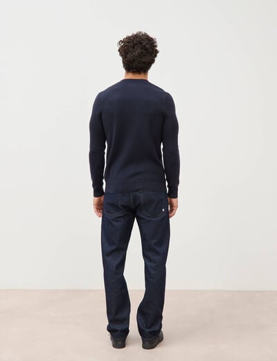 Pull manches longues col rond bleu marine homme