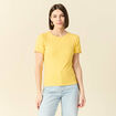 T-shirt manches courtes côtelé jaune femme