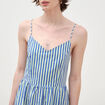 Robe bretelle col c&oelig;ur en coton bleu femme