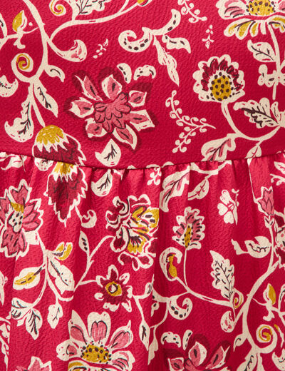 Robe fluide col v manches courtes rouge cerise femme