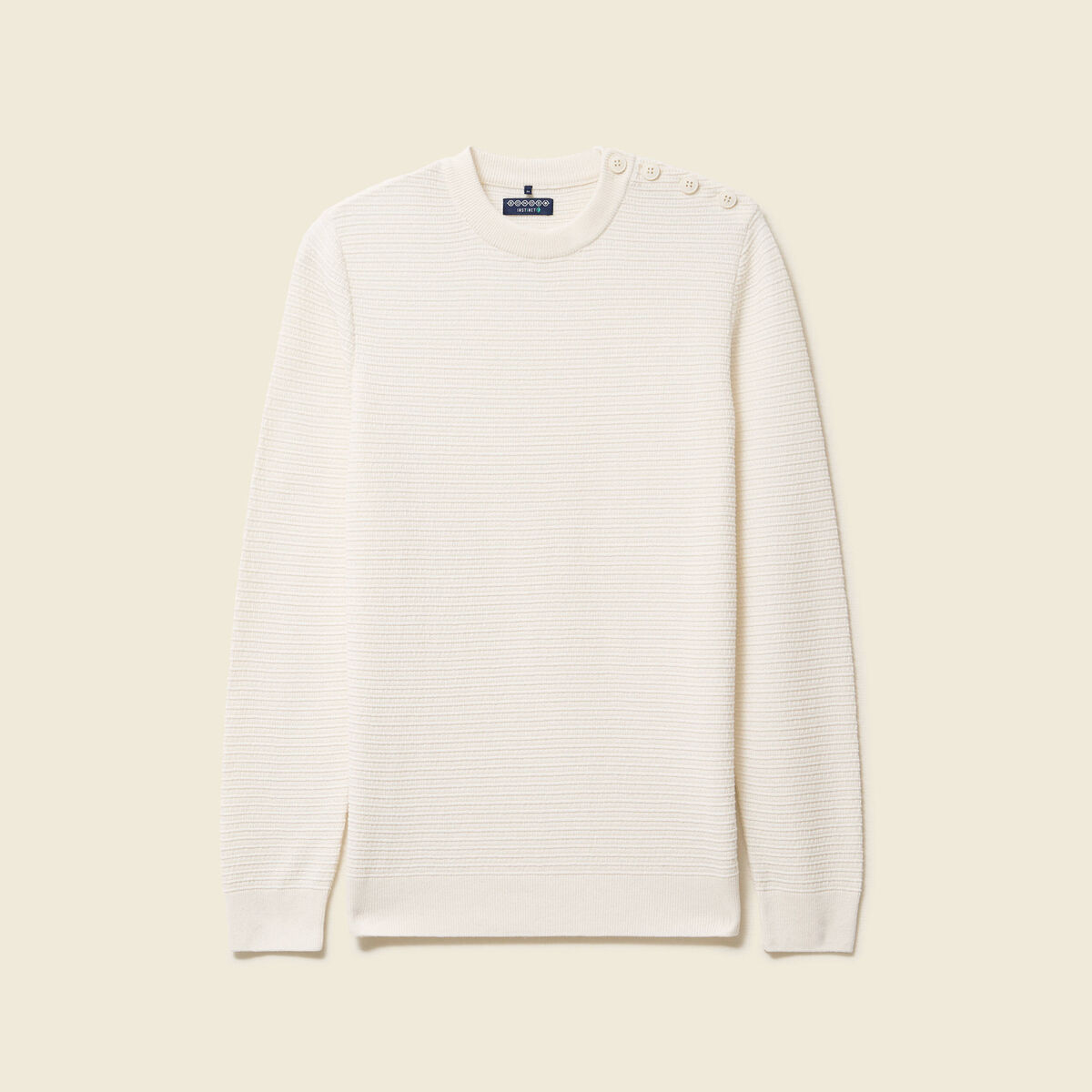 Pull col rond manches longues ecru homme