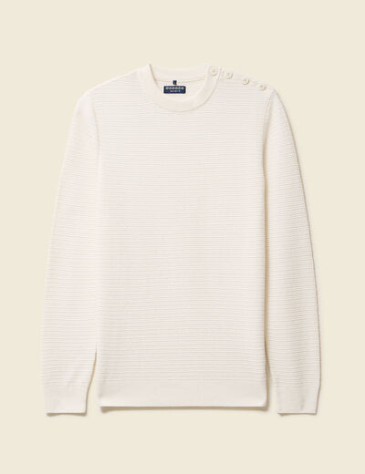Pull col rond manches longues ecru homme