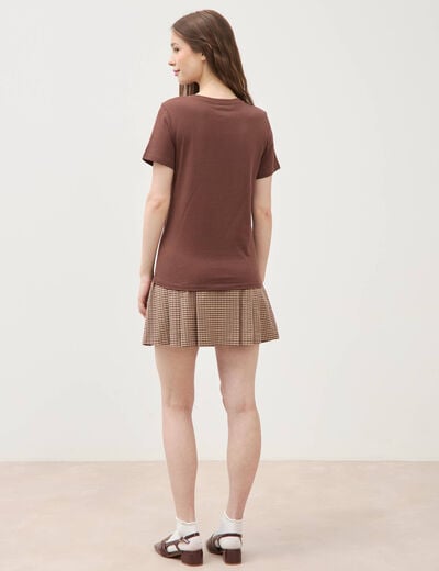 T-shirt cintr&eacute; col rond manches courtes marron fonc&eacute; femme