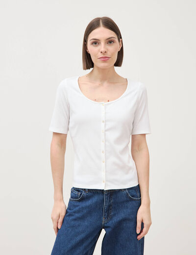T-shirt c&ocirc;tel&eacute; ajust&eacute; manches courtes blanc femme
