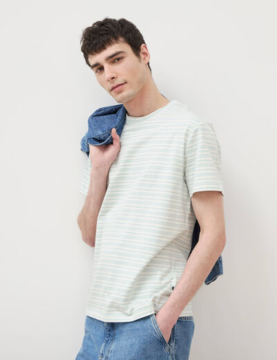 T-shirt ray&eacute; col rond manches courtes bleu gris homme