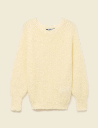 Pull manches longues col rond jaune femme