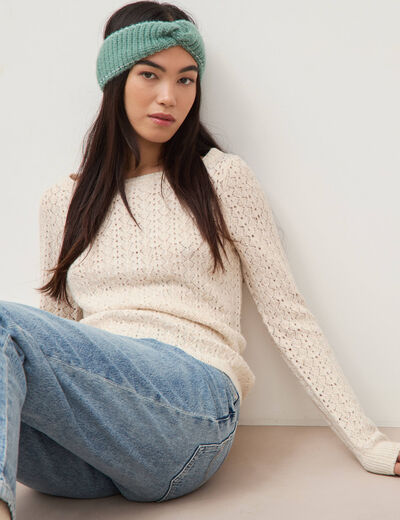 Pull manches longues col bateau creme femme