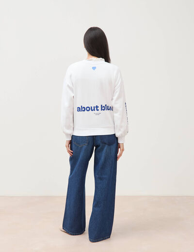 Sweat droit col rond manches longues blanc femme