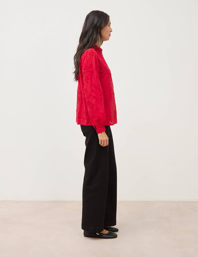 Chemise en coton manches longues rouge fonc&eacute; femme