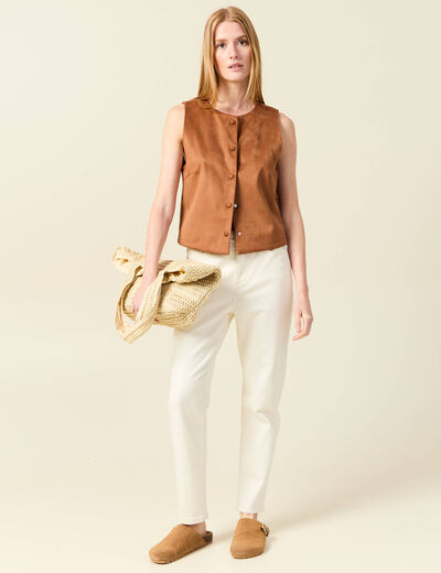 Gilet sans manches doublé camel femme