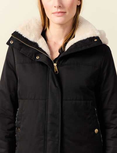 Parka droite à capuche noir femme