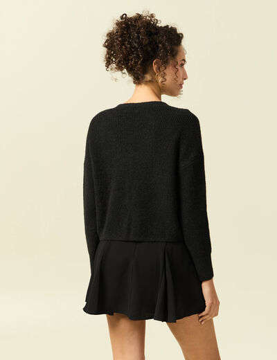 Gilet col V manches longues n&oelig;uds noir femme