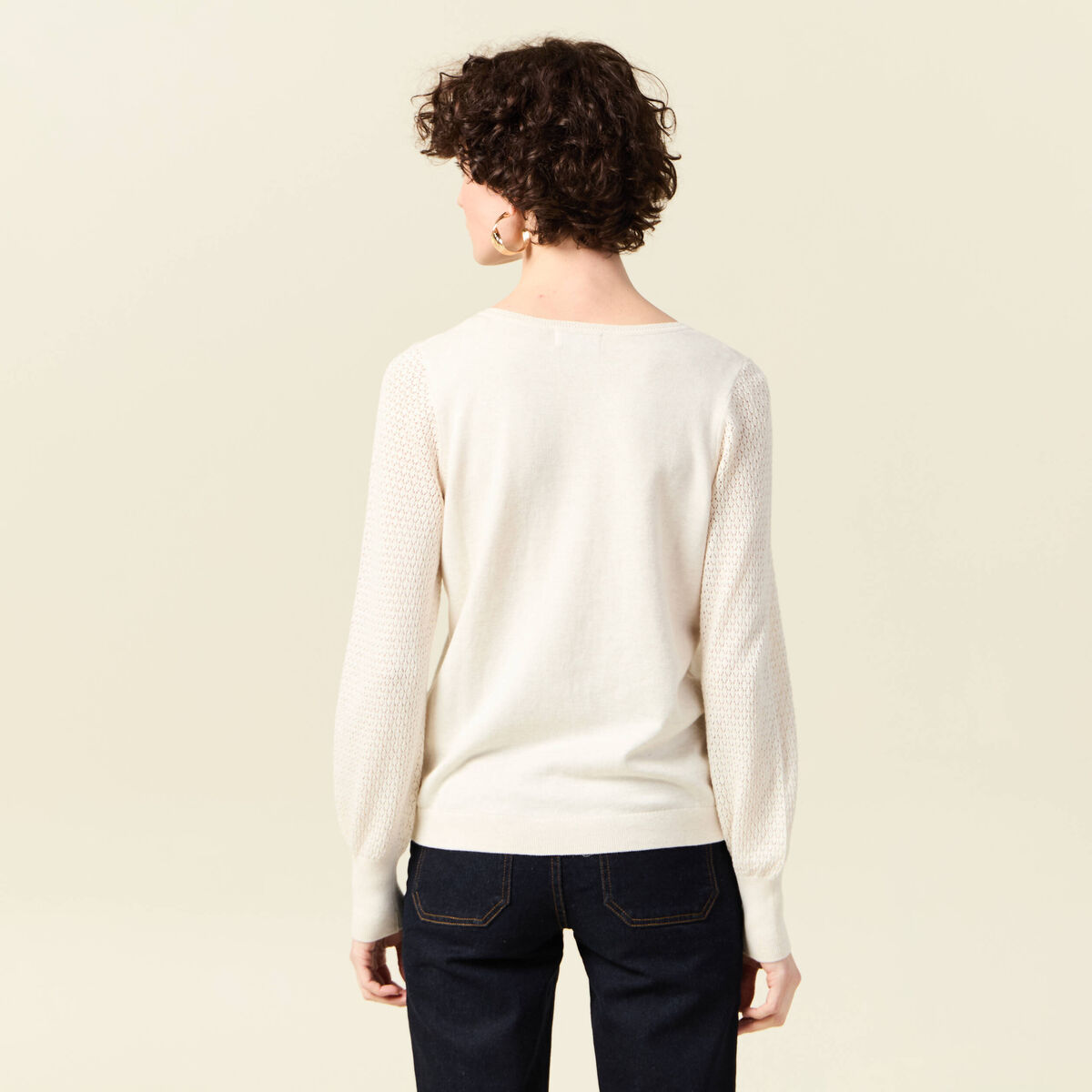 Pull manches longues creme femme