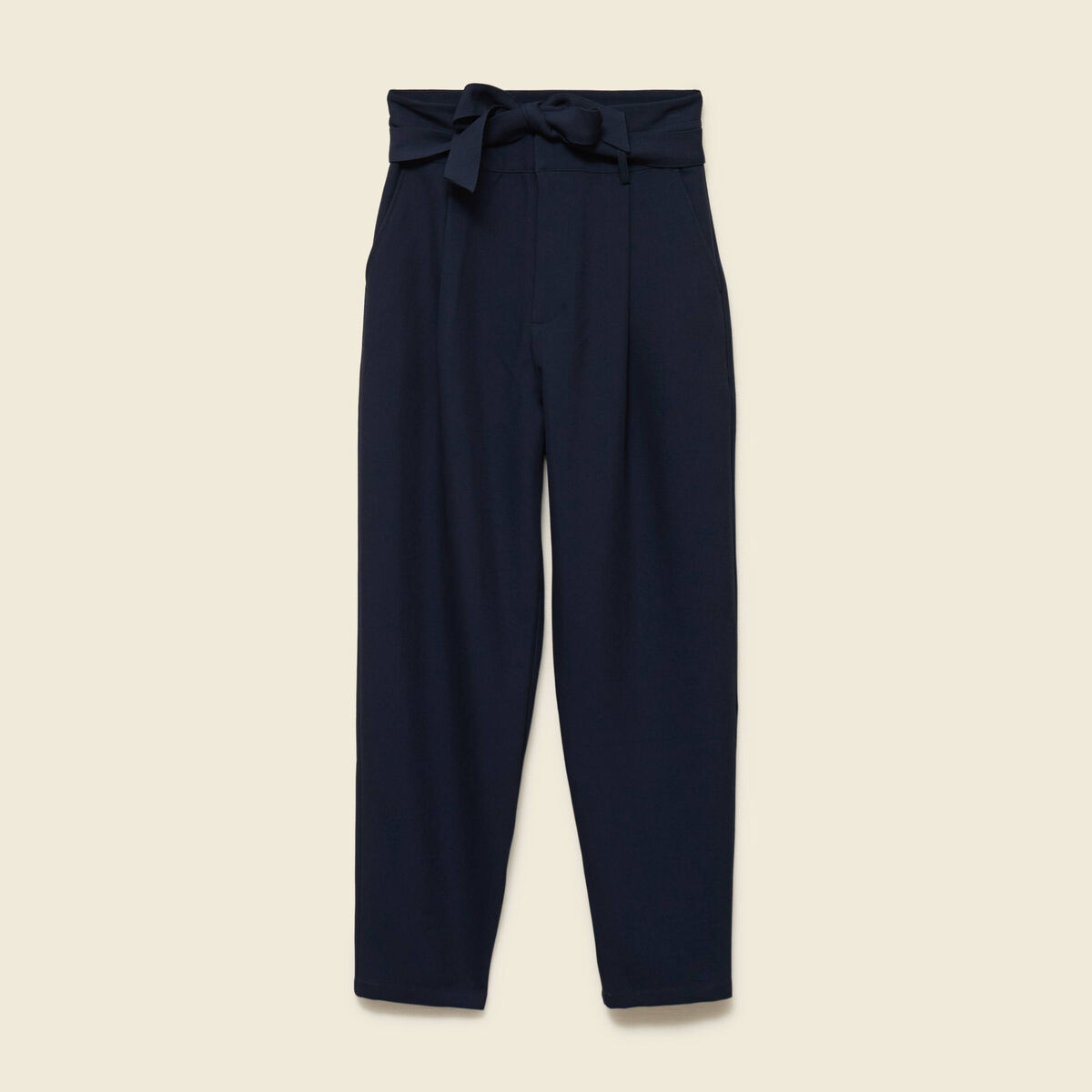 Pantalon carotte taille haute bleu marine femme