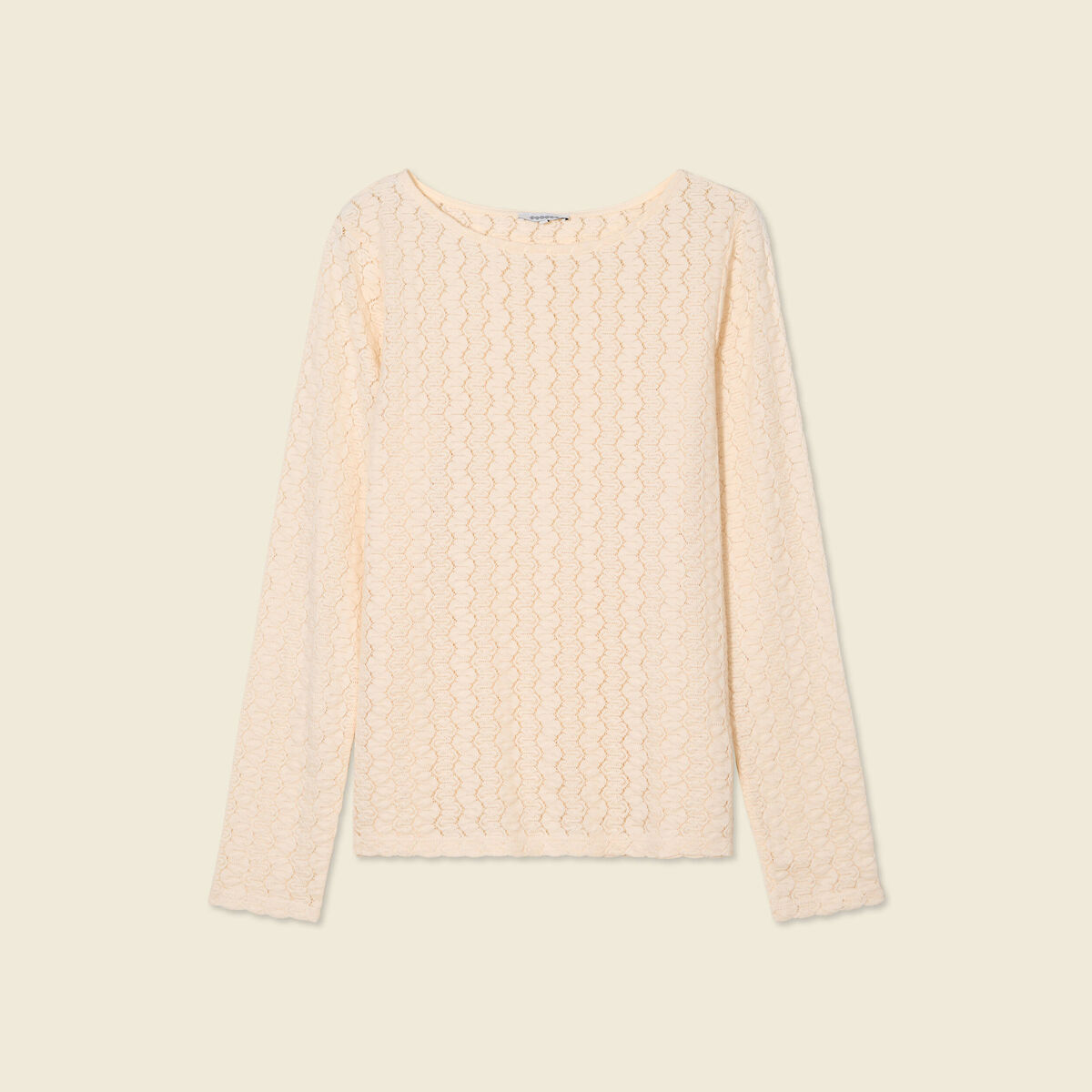 T-shirt manches longues ajouré ecru femme