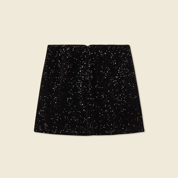 Jupe droite velours sequins noir femme