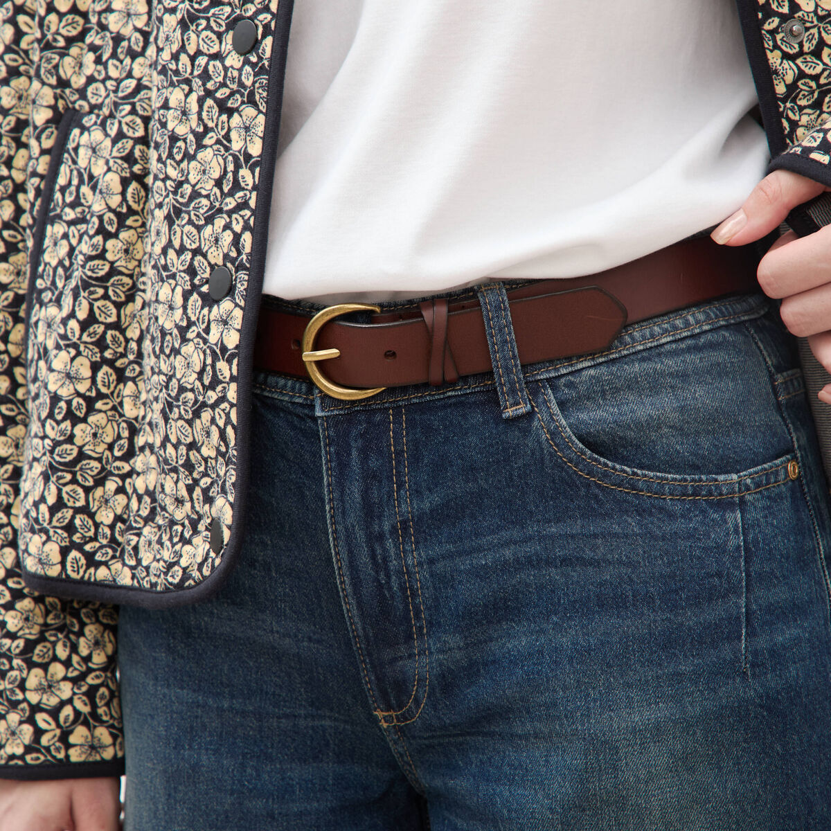 Ceinture large en cuir marron fonc&eacute; femme