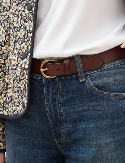 Ceinture large en cuir marron fonc&eacute; femme