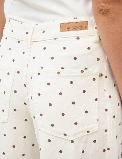 Jeans barrel taille haute bas resserr&eacute; ecru femme