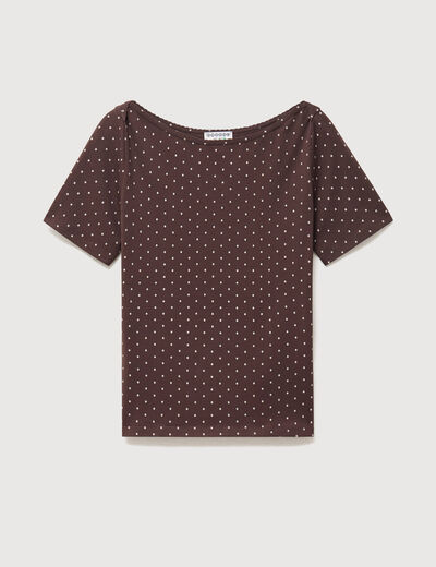 T-shirt ajust&eacute; manches courtes marron femme