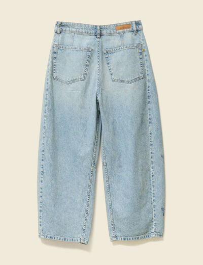 Jeans slouchy brodé 7/8ème denim bleach femme