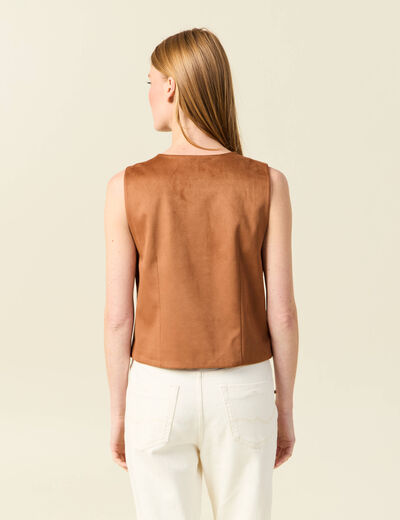 Gilet sans manches doublé camel femme