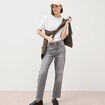 Jeans straight 7/8&egrave;me taille haute denim gris femme