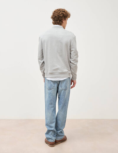 Sweat droit col rond manches longues gris clair homme