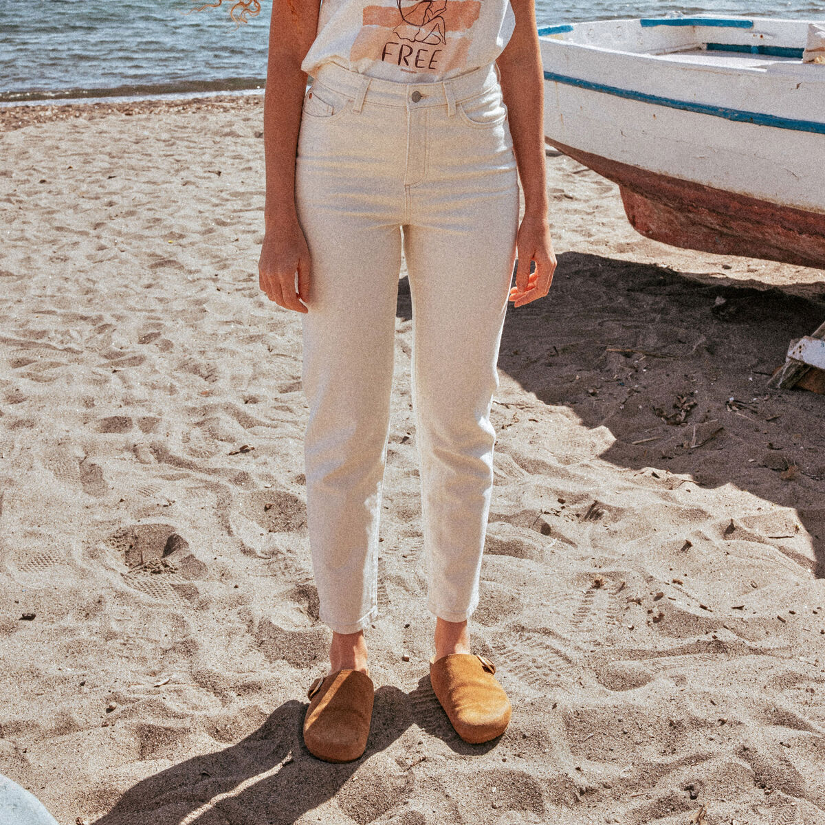Jeans mom 7/8ème ecru femme