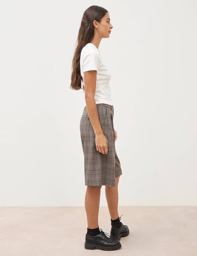 Bermuda large taille haute gris fonc&eacute; femme